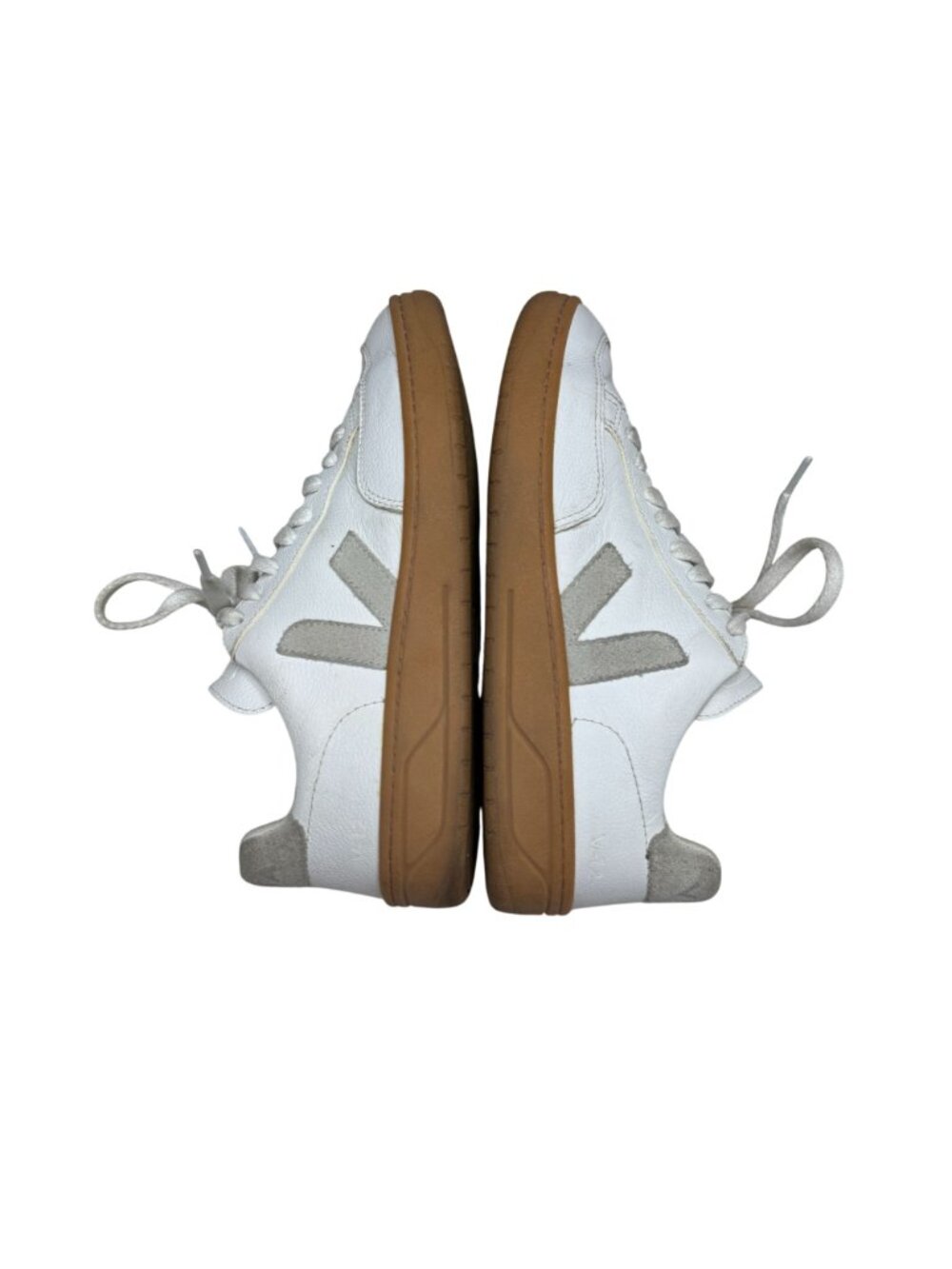 Veja V-12 White Leather Low Top Sneakers Rubber Gum Sole V Logo, Size 6 - Picture 7 of 10